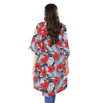 Red Hibiscus Tropical Pattern Print Open Front Beach Cover Up