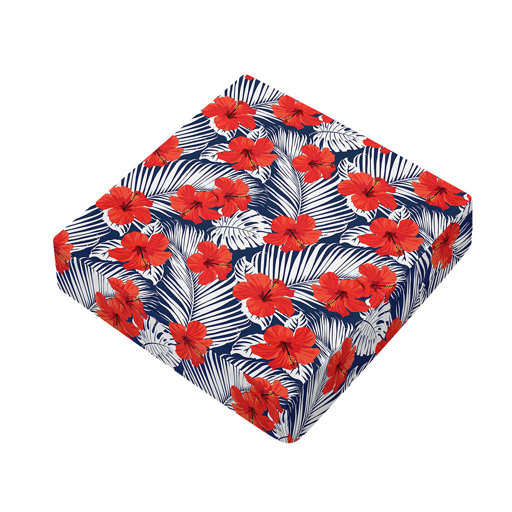 Red Hibiscus Tropical Pattern Print Outdoor Seat Cushion Cover