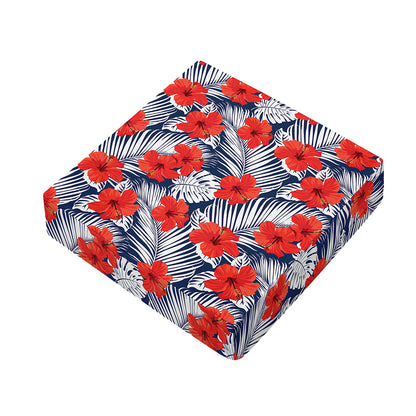 Red Hibiscus Tropical Pattern Print Outdoor Seat Cushion Cover