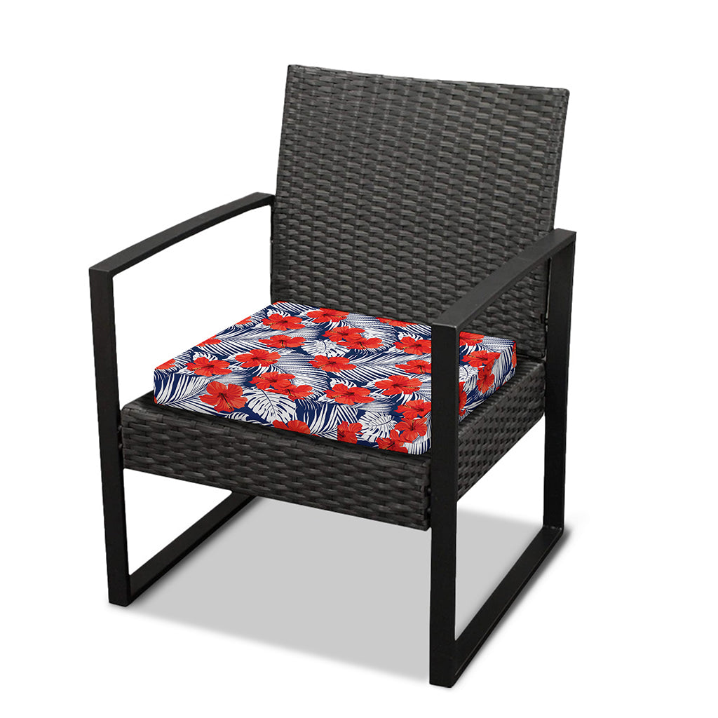 Red Hibiscus Tropical Pattern Print Outdoor Seat Cushion Cover