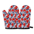 Red Hibiscus Tropical Pattern Print Oven Mitts