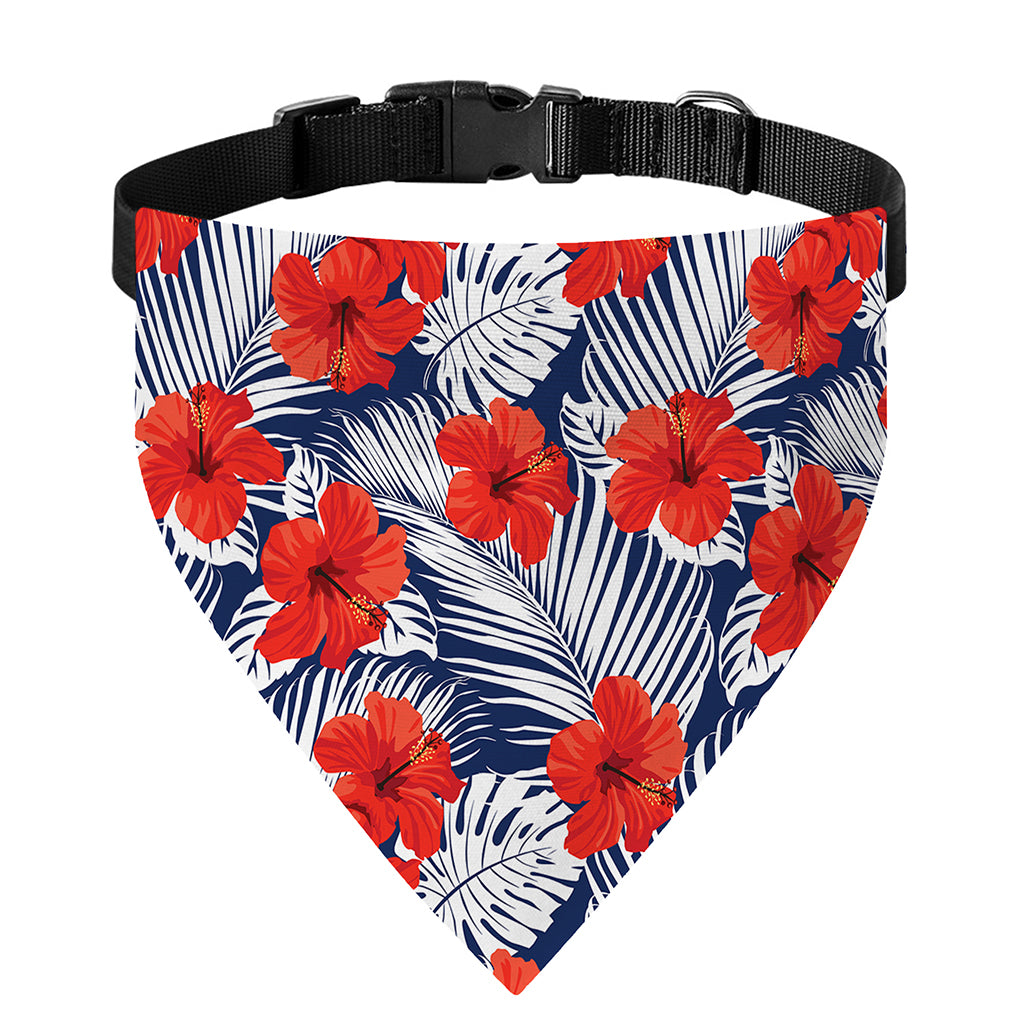 Red Hibiscus Tropical Pattern Print Over The Collar Dog Bandana