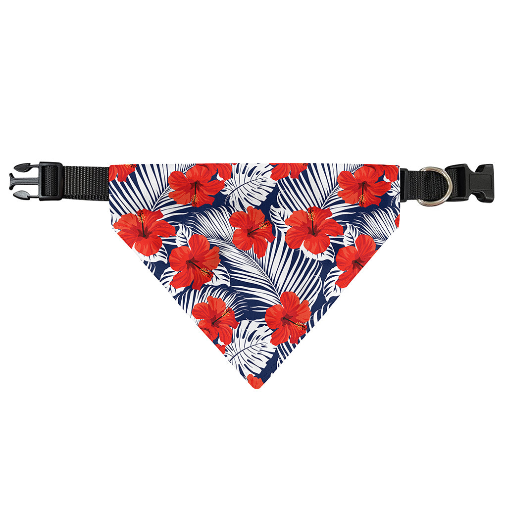 Red Hibiscus Tropical Pattern Print Over The Collar Dog Bandana