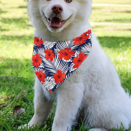 Red Hibiscus Tropical Pattern Print Over The Collar Dog Bandana
