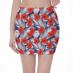 Red Hibiscus Tropical Pattern Print Pencil Mini Skirt