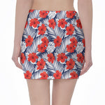 Red Hibiscus Tropical Pattern Print Pencil Mini Skirt