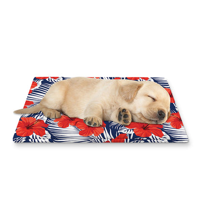 Red Hibiscus Tropical Pattern Print Pet Cooling Mat Cover