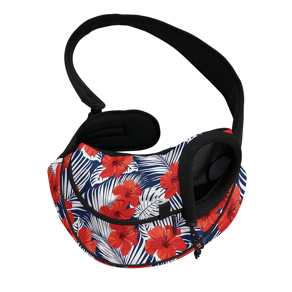Red Hibiscus Tropical Pattern Print Pet Sling Carrier