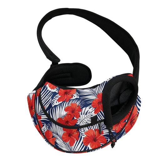 Red Hibiscus Tropical Pattern Print Pet Sling Carrier