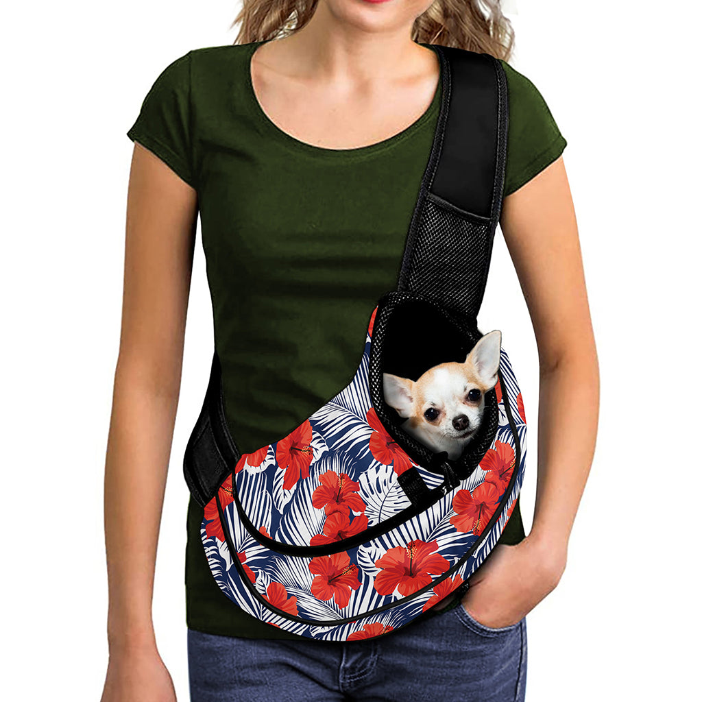 Red Hibiscus Tropical Pattern Print Pet Sling Carrier