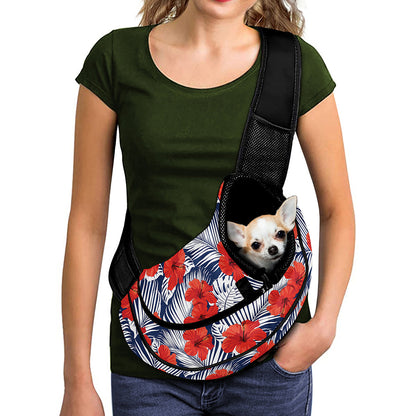 Red Hibiscus Tropical Pattern Print Pet Sling Carrier