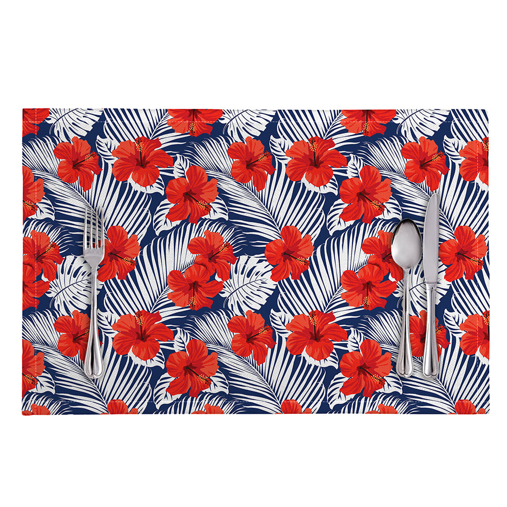Red Hibiscus Tropical Pattern Print Placemat