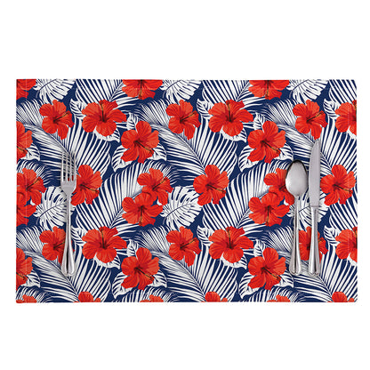 Red Hibiscus Tropical Pattern Print Placemat