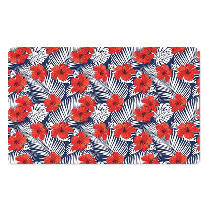 Red Hibiscus Tropical Pattern Print Polyester Doormat