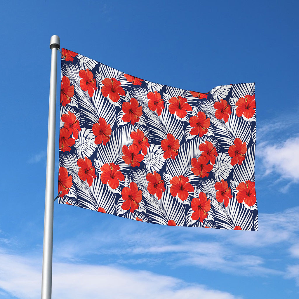Red Hibiscus Tropical Pattern Print Polyester Flag