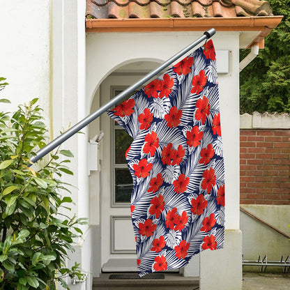 Red Hibiscus Tropical Pattern Print Polyester Flag