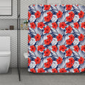 Red Hibiscus Tropical Pattern Print Polyester Shower Curtain