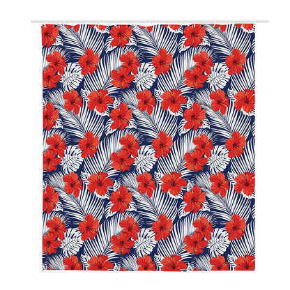 Red Hibiscus Tropical Pattern Print Polyester Shower Curtain