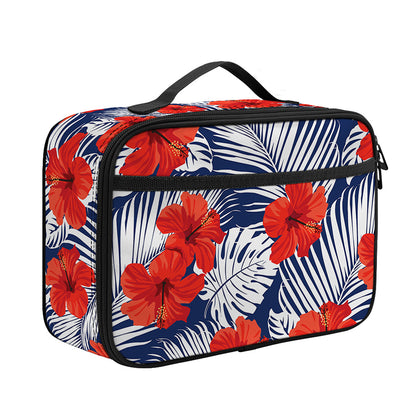 Red Hibiscus Tropical Pattern Print Portable Lunch Bag