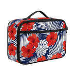 Red Hibiscus Tropical Pattern Print Portable Lunch Bag