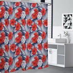 Red Hibiscus Tropical Pattern Print Premium Shower Curtain