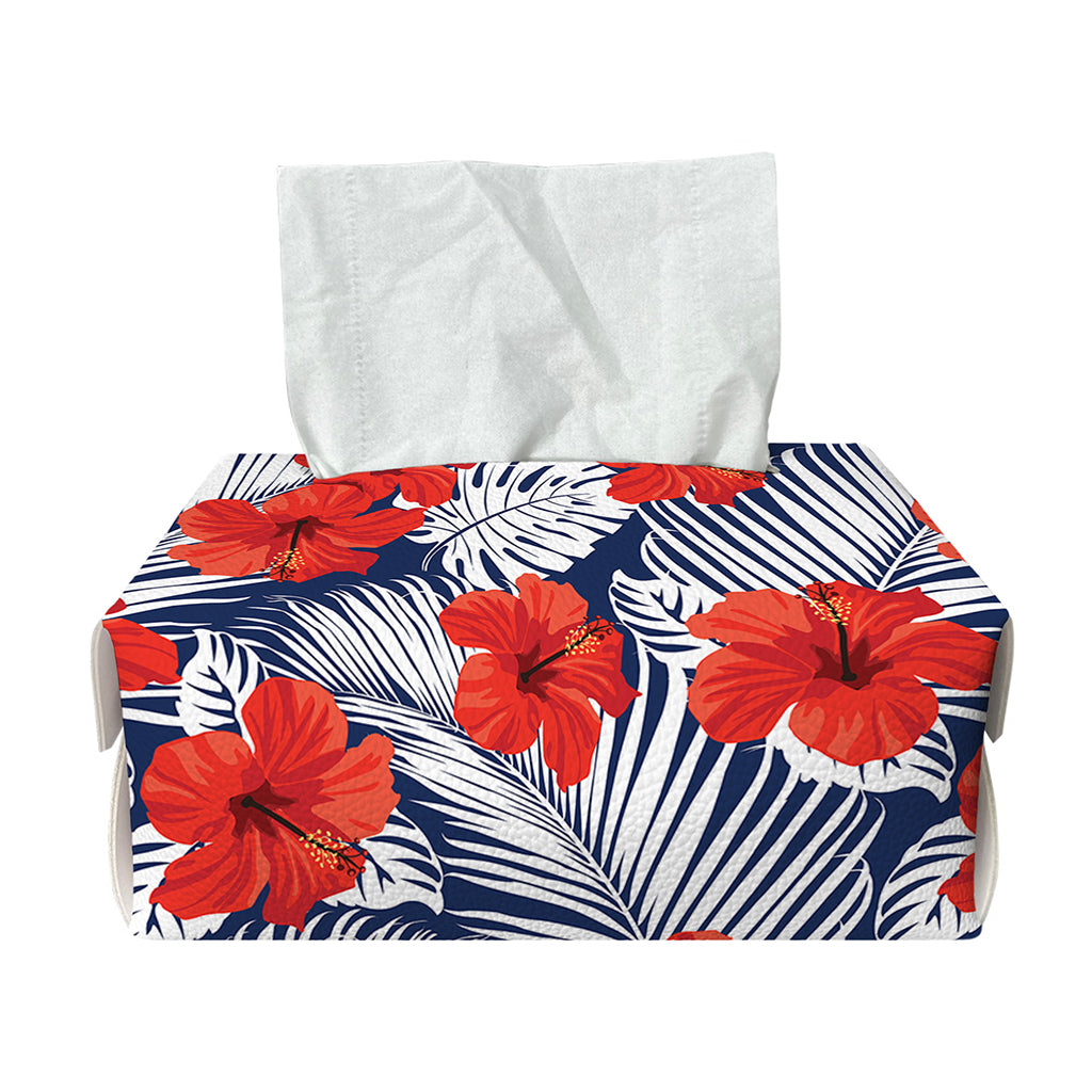Red Hibiscus Tropical Pattern Print Rectangle Tissue Box Cover