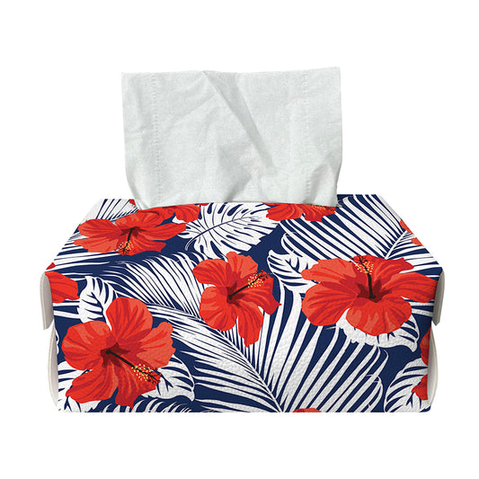 Red Hibiscus Tropical Pattern Print Rectangle Tissue Box Cover