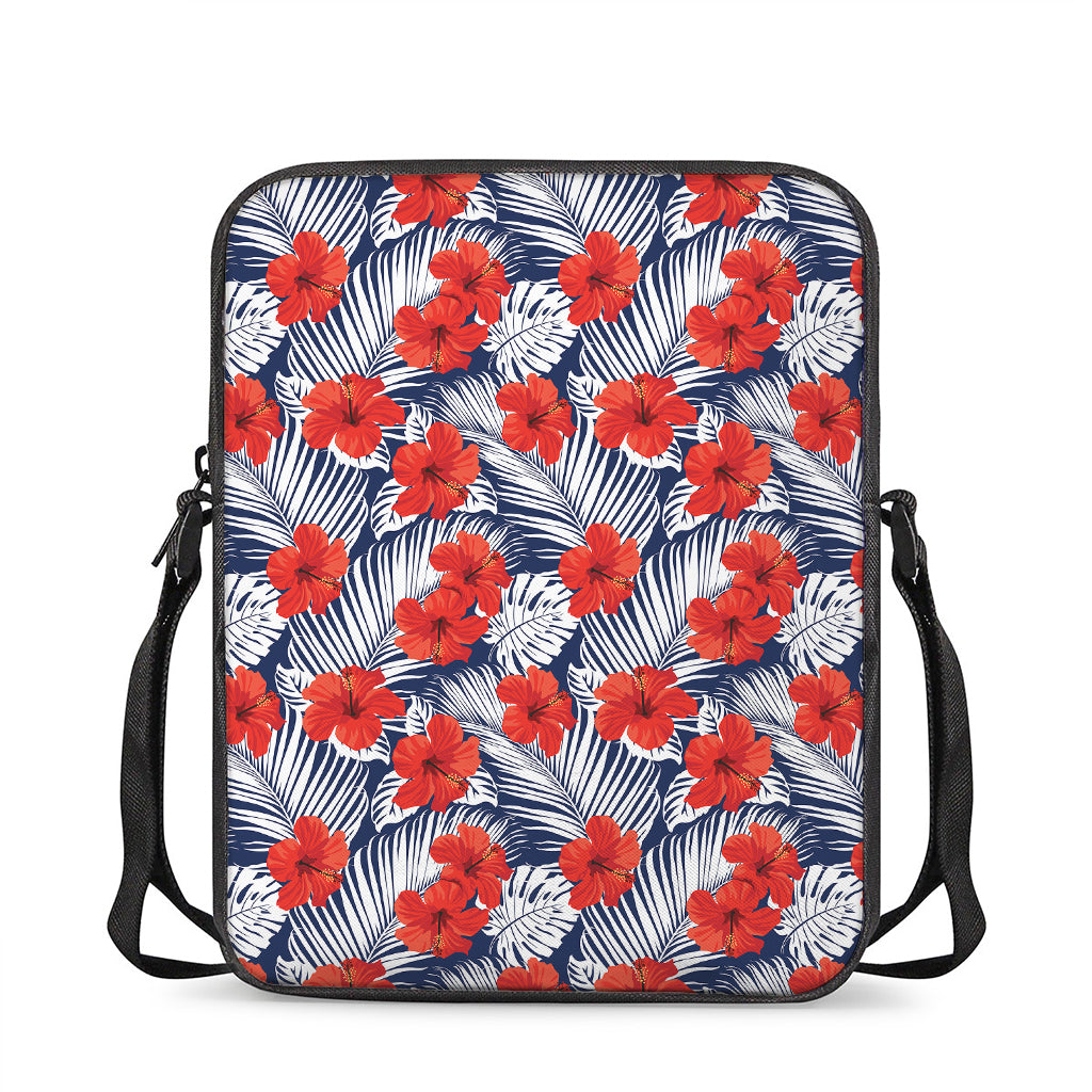 Red Hibiscus Tropical Pattern Print Rectangular Crossbody Bag
