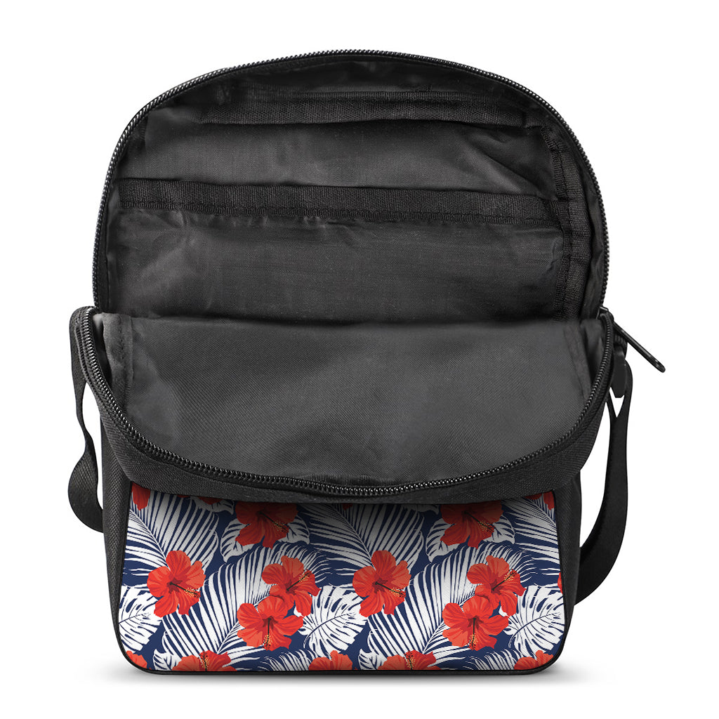 Red Hibiscus Tropical Pattern Print Rectangular Crossbody Bag