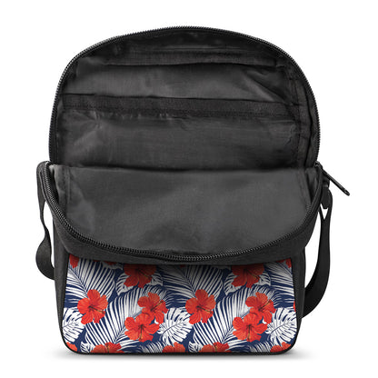 Red Hibiscus Tropical Pattern Print Rectangular Crossbody Bag