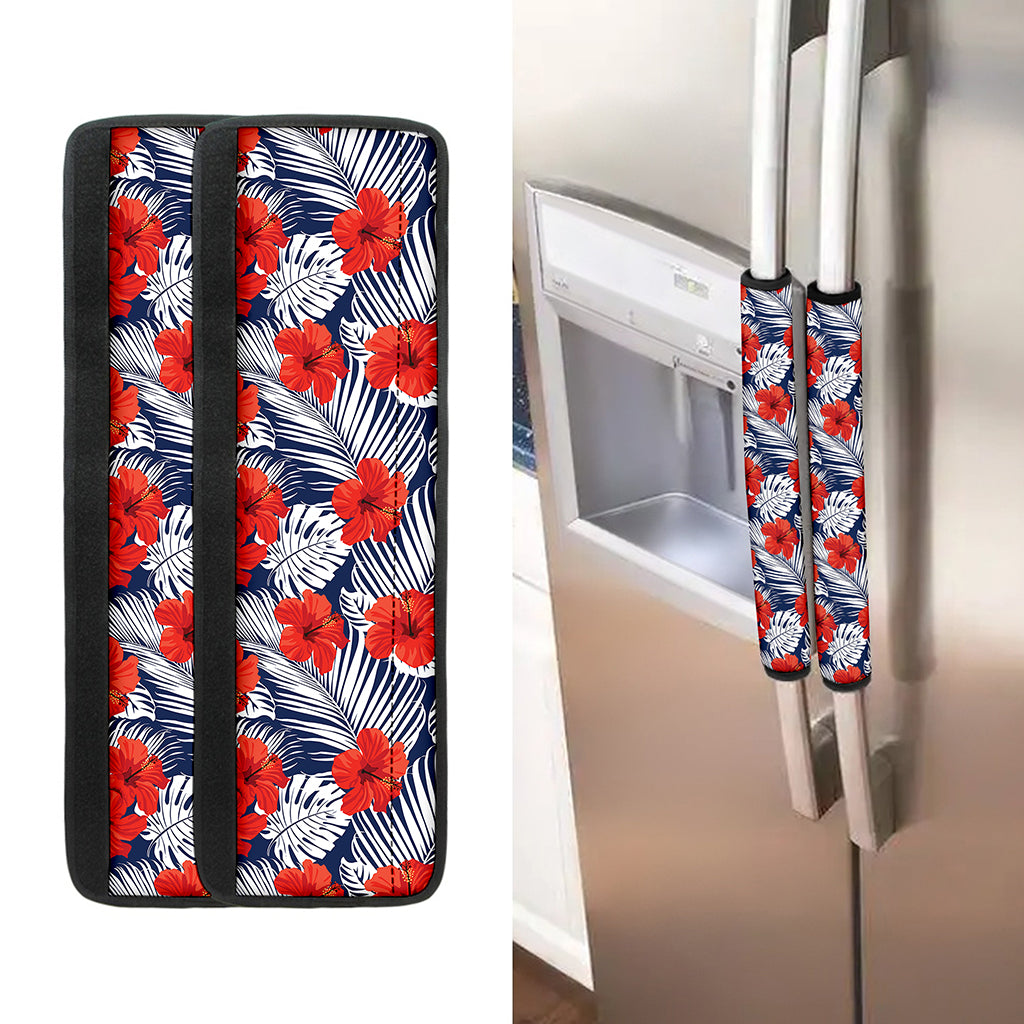 Red Hibiscus Tropical Pattern Print Refrigerator Handle Covers