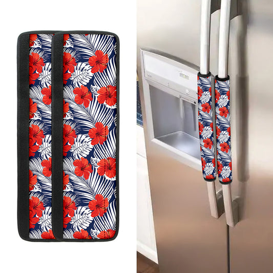 Red Hibiscus Tropical Pattern Print Refrigerator Handle Covers
