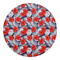 Red Hibiscus Tropical Pattern Print Round Blanket