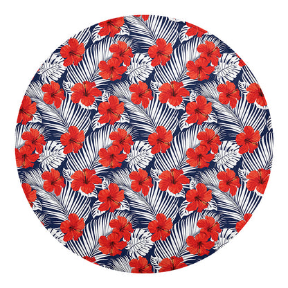 Red Hibiscus Tropical Pattern Print Round Blanket