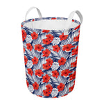 Red Hibiscus Tropical Pattern Print Round Laundry Basket