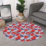 Red Hibiscus Tropical Pattern Print Round Rug