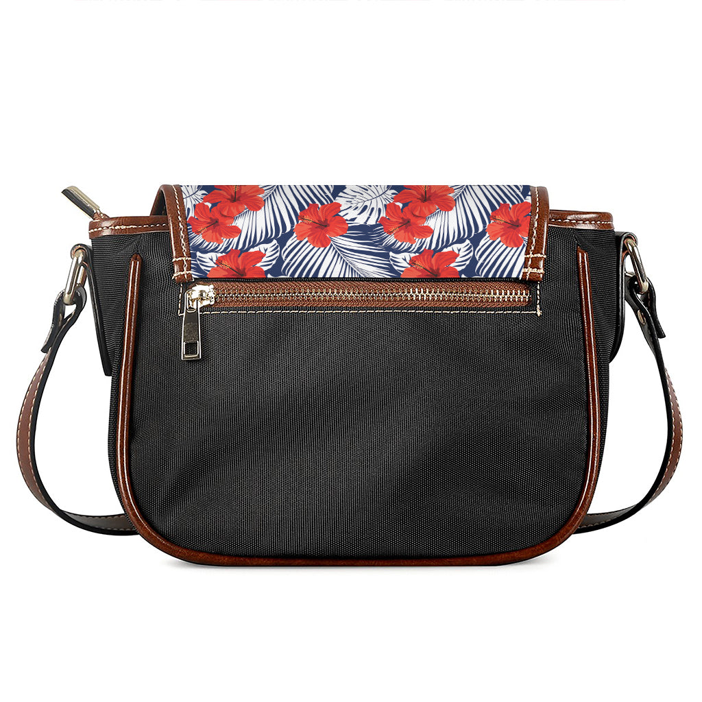 Red Hibiscus Tropical Pattern Print Saddle Bag