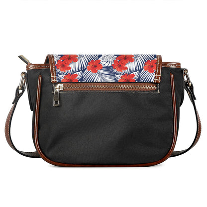 Red Hibiscus Tropical Pattern Print Saddle Bag