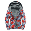 Red Hibiscus Tropical Pattern Print Sherpa Lined Zip Up Hoodie