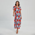 Red Hibiscus Tropical Pattern Print Short Sleeve Maxi Dress