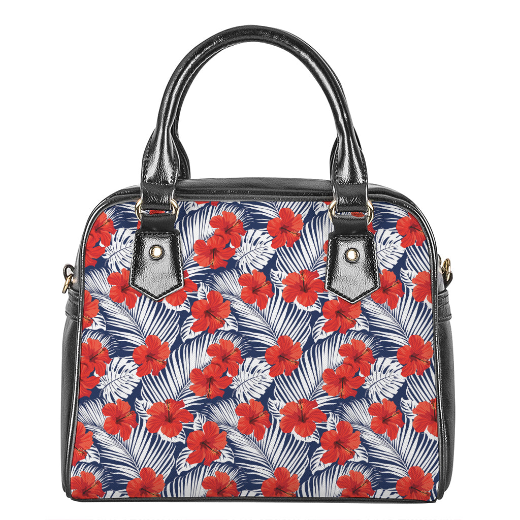 Red Hibiscus Tropical Pattern Print Shoulder Handbag