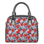 Red Hibiscus Tropical Pattern Print Shoulder Handbag