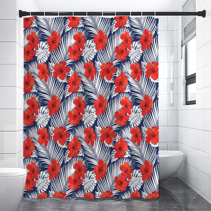 Red Hibiscus Tropical Pattern Print Shower Curtain