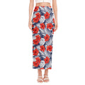 Red Hibiscus Tropical Pattern Print Side Slit Maxi Skirt