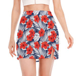 Red Hibiscus Tropical Pattern Print Side Slit Mini Skirt