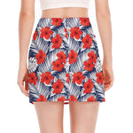 Red Hibiscus Tropical Pattern Print Side Slit Mini Skirt