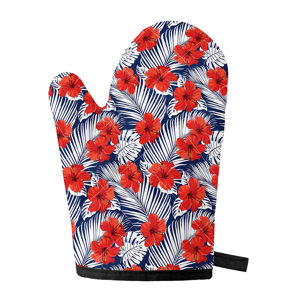 Red Hibiscus Tropical Pattern Print Single Oven Mitt