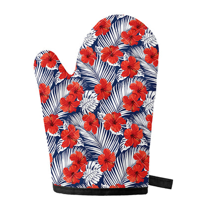 Red Hibiscus Tropical Pattern Print Single Oven Mitt