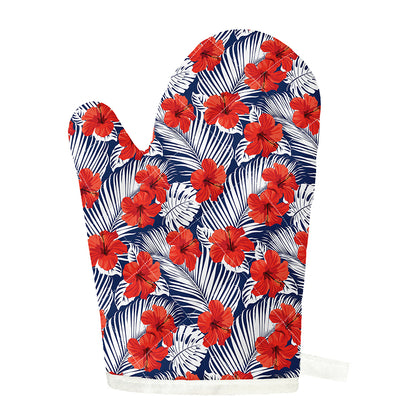 Red Hibiscus Tropical Pattern Print Single Oven Mitt