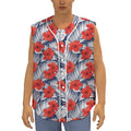 Red Hibiscus Tropical Pattern Print Sleeveless Baseball Jersey